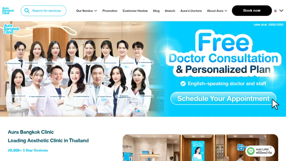 Screenshot of Aura Bangkok Clinic official homepage