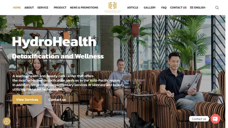 Screenshot of HydroHealth official homepage