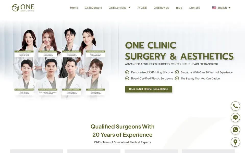 Screenshot of ONE Surgery and Aesthetics official homepage