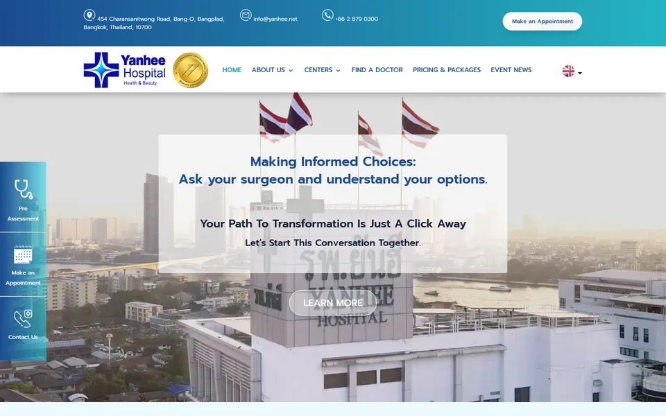 Screenshot of Yanhee International Hospital official homepage
